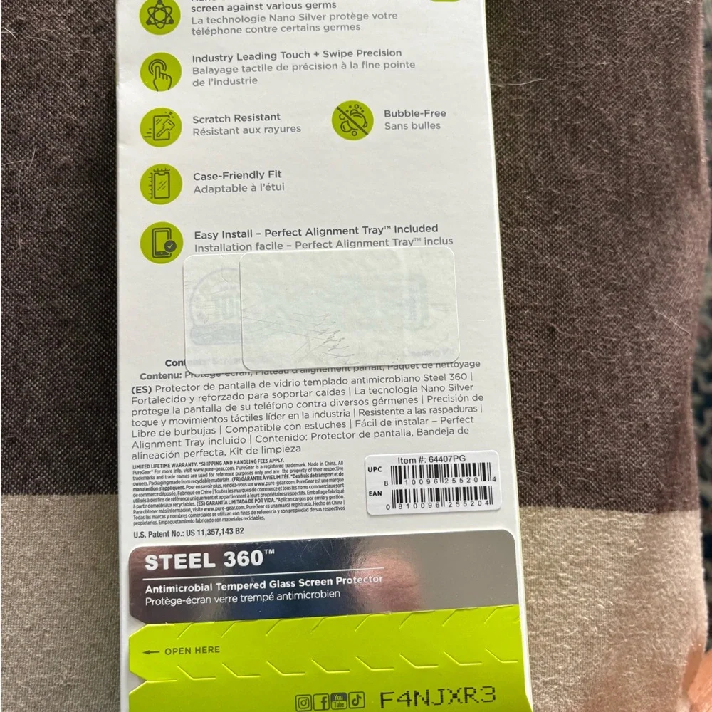 Steel 360 Antimicrobial Tempered Glass Screen Protector for iPhone 15 - Black
